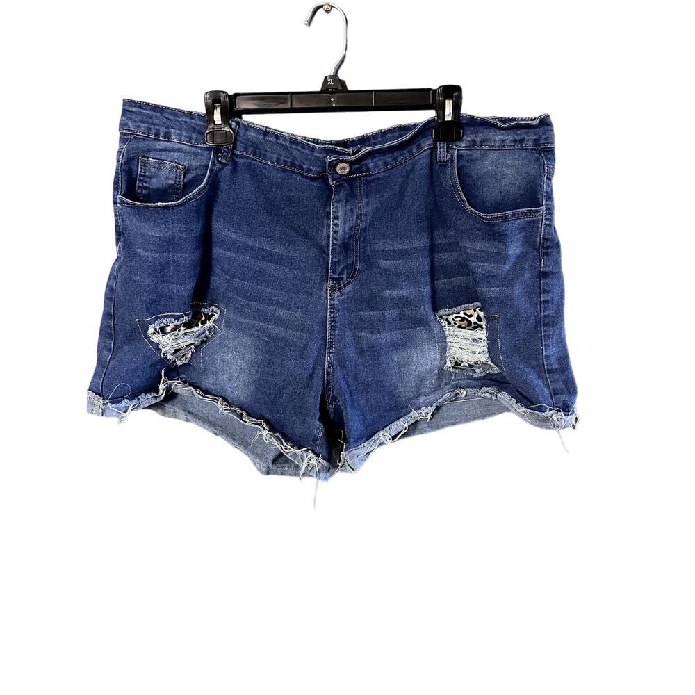 Surprise Jean Shorts Size 5XL with Animal Print Distressing Stretchy